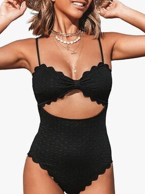 Cupshe Black Scallop Textured Cutout One-Piece Swimsuit